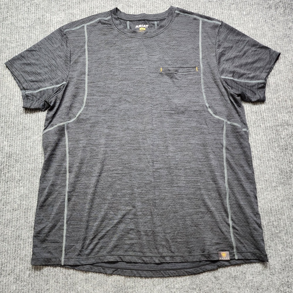 Ariat Rebar Mens XXL Grey Heather Short Sleeve Performance Work T-Shirt Pocket